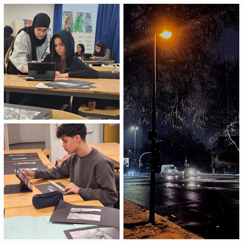 Arbeiten des Kunstkurses Q1 mit Ergebnissen.